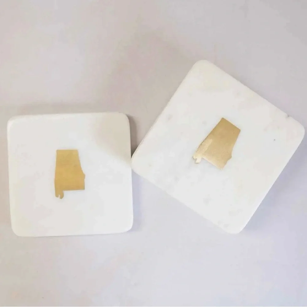Gold Alabama State Marble Set of 4 Drink Coasters